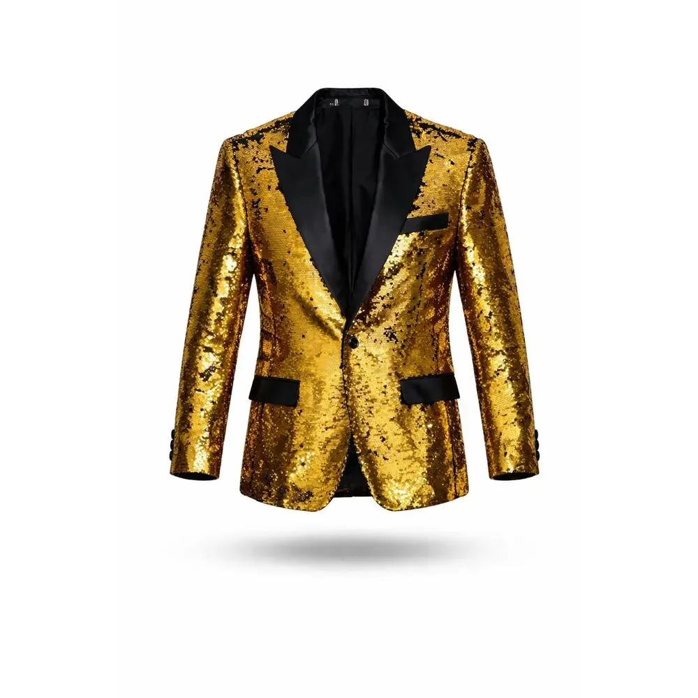 Alberto Nardoni Gold Sequin Tuxedo Blazer Satin Lapel Mens‎ Size M Jacket Prom